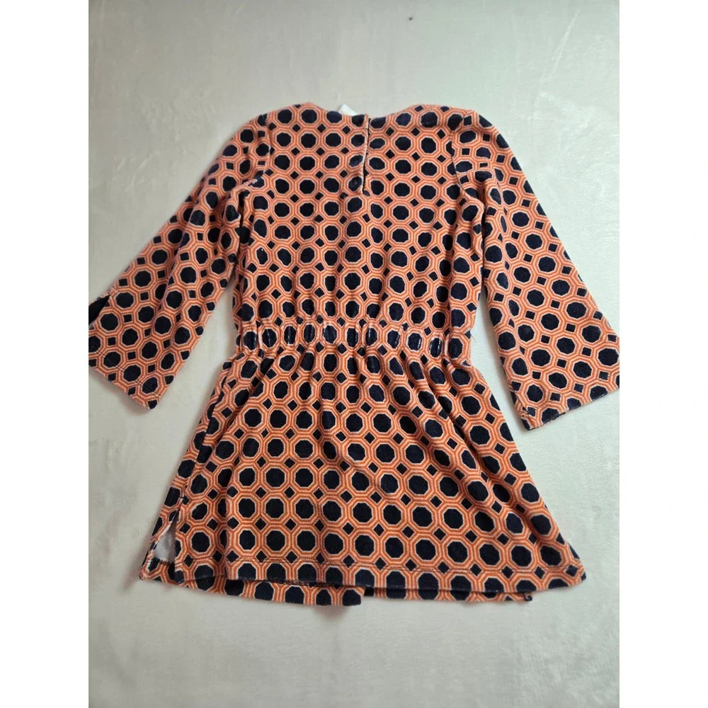 Janie and Jack Girls Size 5 Orange Navy Geometric Honeycomb Terrycloth dress‎